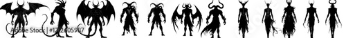 Demon, devil, and hell silhouettes set, featuring a large pack of modern designs, all on an isolated white background