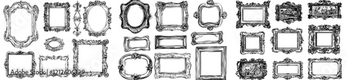 Sketch-style doodle picture frames. A scrapbooking photo frame set featuring modern hand-drawn kitsch borders in various shapes