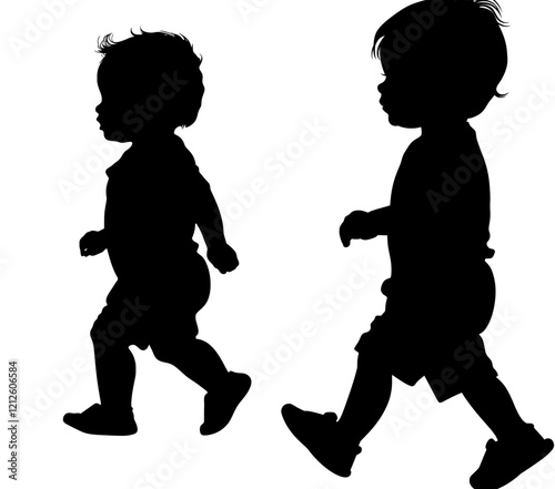 Contemporary black baby walking silhouette against a white backdrop