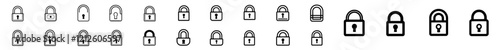 Collection of contemporary lock or padlock icons. Security and protection keyhole signs. Safety and password confidentiality symbols. Privacy access or permission illustrations, isolated. Includes