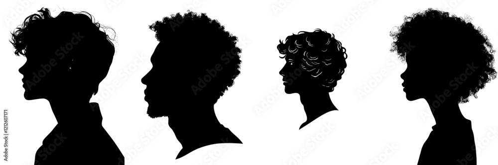 Contemporary outline of a curly-haired man against a white backdrop Contemporary outline of a curly-haired man against a white backdrop