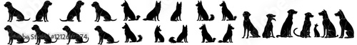 A collection of dog silhouettes, featuring a group of modern silhouette designs, set against an isolated background