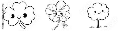 Hand-drawn clover doodle icon. Symbolic drawing of a lucky plant. Doodle illustration featuring a clover flower, shamrock.