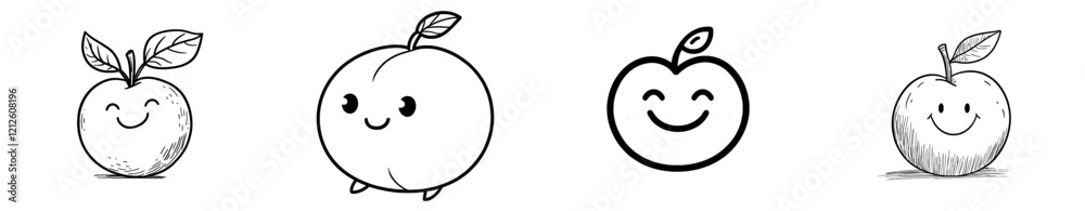 A hand-drawn peach icon with a cheerful smile, perfect for a doodle. A hand-drawn peach icon with a cheerful smile, perfect for a doodle.