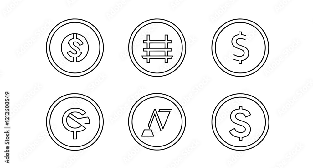 A hand-drawn set of currency symbols, featuring icons of different countries' currencies arranged in a circular design. A hand-drawn set of currency symbols, featuring icons of different countries' currencies arranged in a circular design.