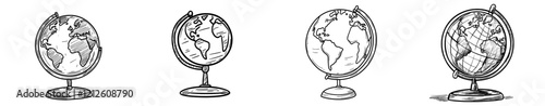 A hand-drawn sketch of a globe outline, depicted as a side icon. This modern illustration is isolated on a white background.