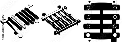 The xylophone, a classic orchestra instrument, features the letter N in a musical font, part of the English ABC set, used in sound festivals and acoustic performances, or by musicians playing modern