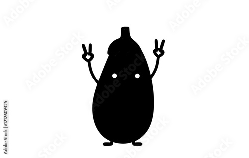 A trendy eggplant vegetable character is engaging in a workout with a fitness press in a sporty environment. This modern, humorous veggie sportsman is portrayed as a retro farm character involved in