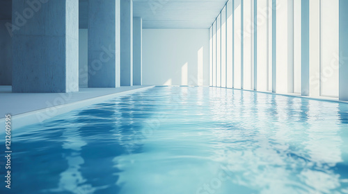 Modern swimming pool with blue water  indoors