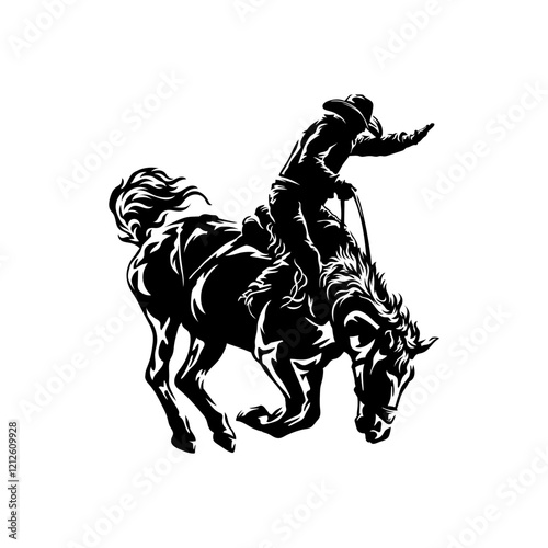 isolated silhouette logo of cowboy riding the horse photo