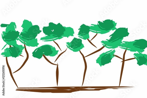 minimalist illustration of a green plant with three leaves, set against a white background. The leaves are abstractly shaped and symmetrically arranged on a thin brown stem