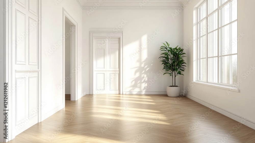 A spacious hallway in a minimalist home, featuring white walls, wooden flooring, and minimal decor, emphasizing simplicity and the beauty of open space. A spacious hallway in a minimalist home, featuring white walls, wooden flooring, and minimal decor, emphasizing simplicity and the beauty of open space.