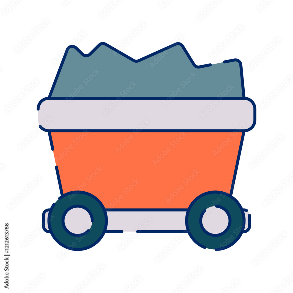Small vehicle for transporting materials like gravel, sand, or ore in construction or mining. Small vehicle for transporting materials like gravel, sand, or ore in construction or mining.