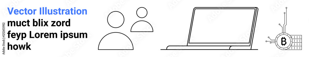 Digital communication scene with two person icons, laptop, processor chip, and black text. Ideal for tech presentations, marketing, web design, online learning, software development, blogs, social Digital communication scene with two person icons, laptop, processor chip, and black text. Ideal for tech presentations, marketing, web design, online learning, software development, blogs, social