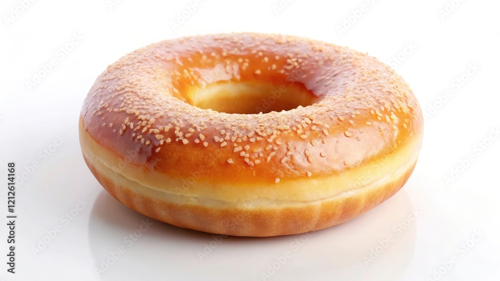 A simple, plain donut. Perfectly round, unadorned, against a stark white backdrop. A simple, plain donut. Perfectly round, unadorned, against a stark white backdrop.