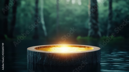 Elixir of Life Concept, Enchanting Fountain of Youth Cascading into a Glowing Reservoir Surrounded by a Serene Forest Setting