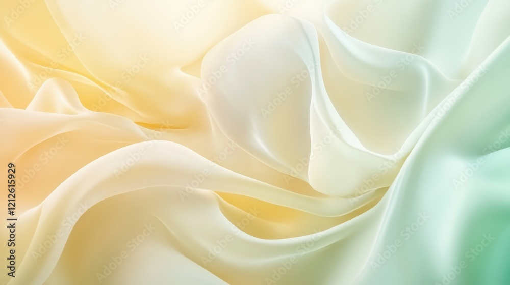Obraz premium Elegant Abstract Background of Smooth Ribbons in Pastel Yellow and Green, Ultra HD, Digital Art, Soft Aesthetic