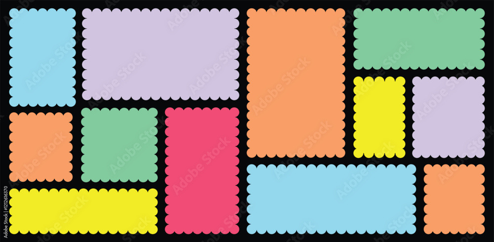 Set of frames with zigzag edge, scallop edge shape. Rectangular and square scalloped frames.	