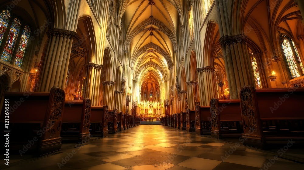 Cathedral Interior Showing Architectural Details And Lighting Cathedral Interior Showing Architectural Details And Lighting