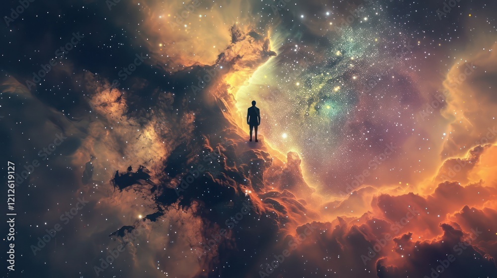 Fototapeta premium A Solitary Figure Gazing into the Cosmic Expanse