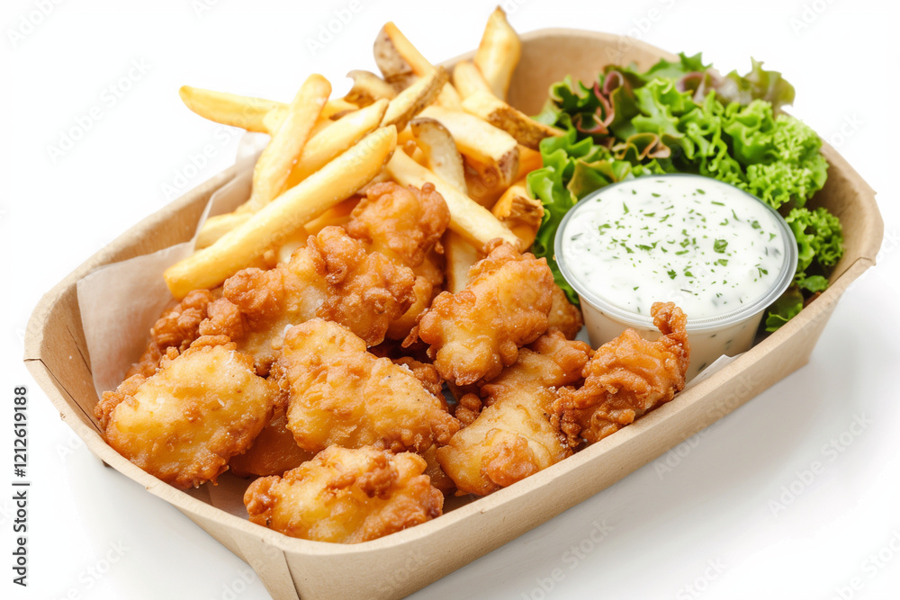 Traditional British Fish and Chips with Tartar Sauce and Lemon. Classic Pub Meal Traditional British Fish and Chips with Tartar Sauce and Lemon. Classic Pub Meal