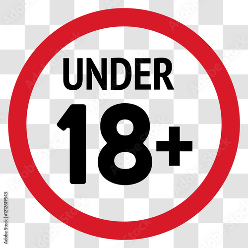 18 plus only icon. Age limit under 18 years old is forbidden circle sign symbol vector illustration. Under 18 sign in on white background.18 plus, eighteen age older adult content. eps 10