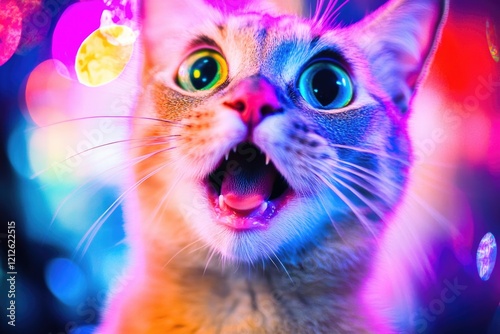 Close-up shot of a cat's mouth open, ready to pounce