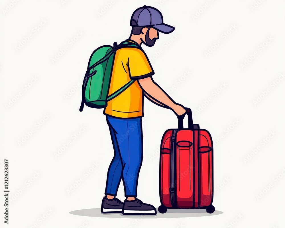 Person with Backpack and Suitcase Ready for Travel Adventure Person with Backpack and Suitcase Ready for Travel Adventure