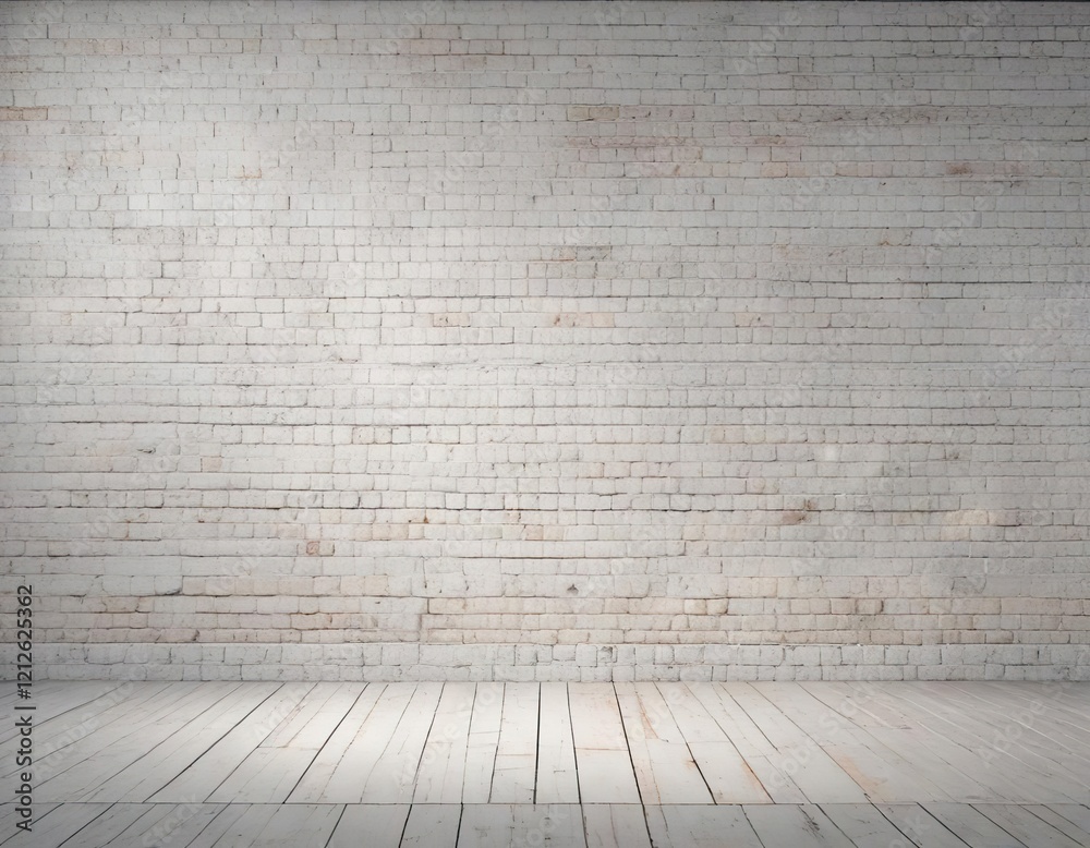 Fototapeta premium White brick wall backdrop for a photography studio or event space , venue setup, event planning, white brick wall, blank canvas, photography studio