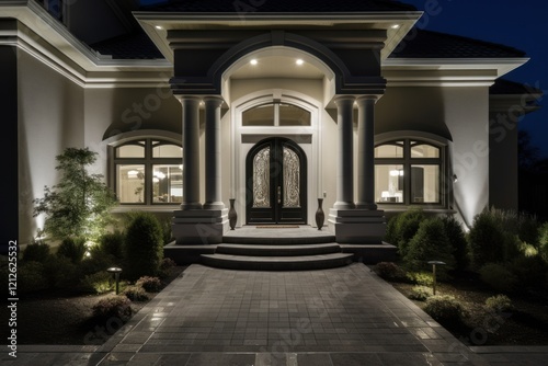 Elegant Home Entrance Nighttime Illumination