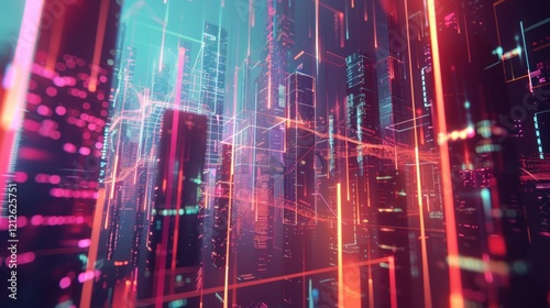 Digital Cityscape with Neon Lights