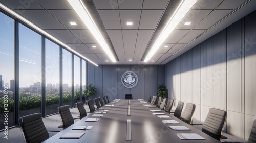 Modern Conference Room With City View And Seal