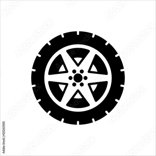 Car wheel icons. Black wheel tires silhouette. For web design, isolated on white background.