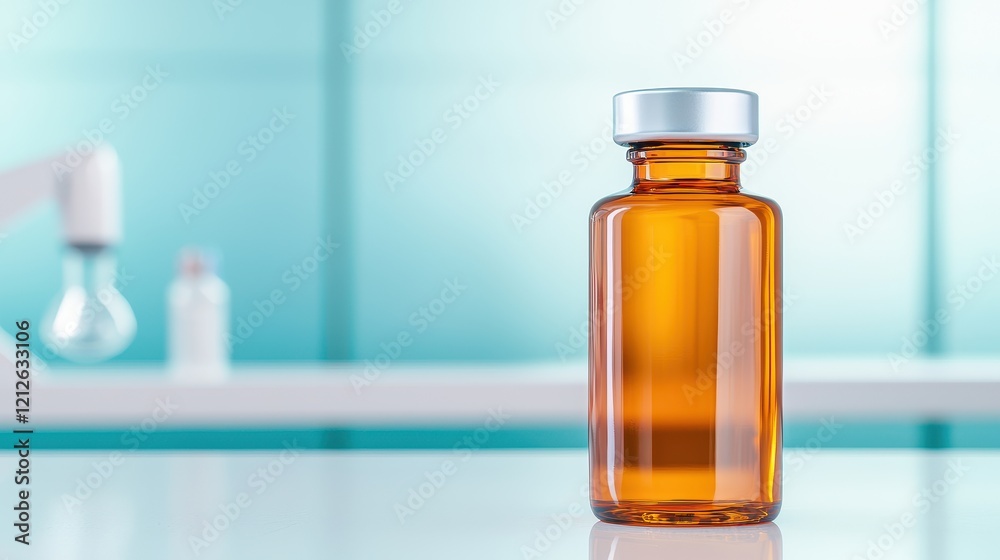 Elixir of Life Concept, Radiant Glass Bottle with Elixir on Minimalist Tabletop Against Soft Turquoise Background Elixir of Life Concept, Radiant Glass Bottle with Elixir on Minimalist Tabletop Against Soft Turquoise Background