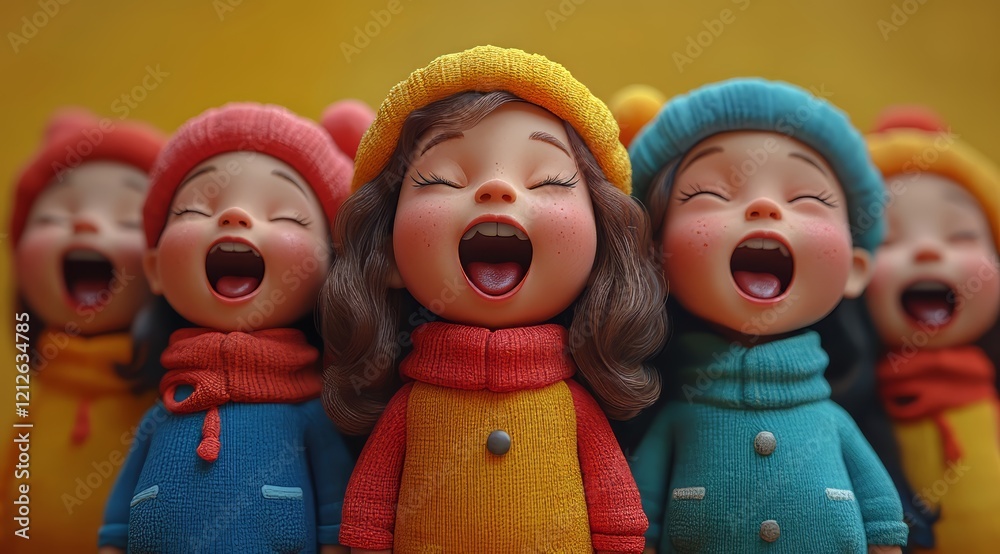 Fototapeta premium Joyful Children Singing in Winter