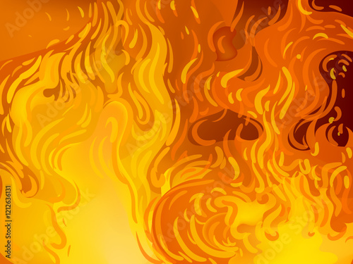 Flame, blaze, bonfire, fire sparks effect background on dark vector illustration design.