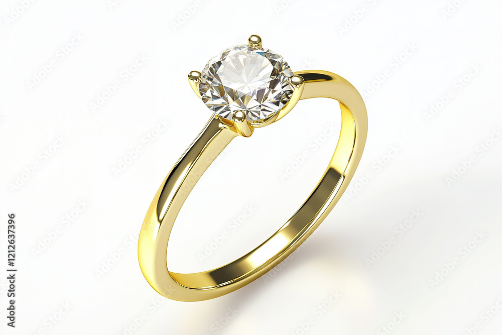 Sparkling solitaire diamond engagement ring on a white background.