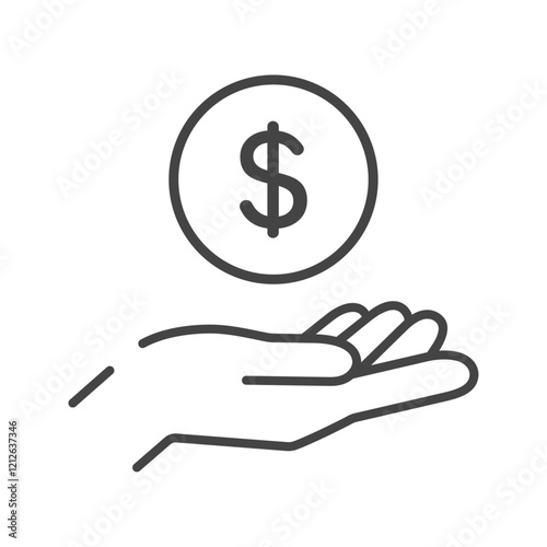 通貨ドルのコインと人の手のアイコン- 貯金や投資、収入･支払いなどのイメージ素材