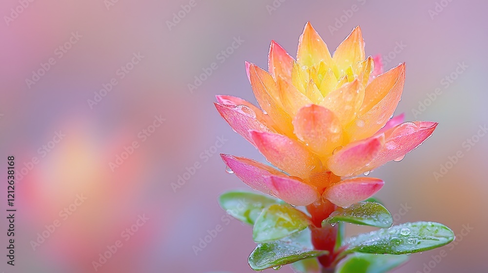 Fototapeta premium Dew-kissed succulent blooms, garden background, nature photography, website banners