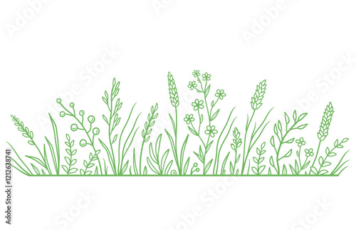 Green floral pattern, field and flowers