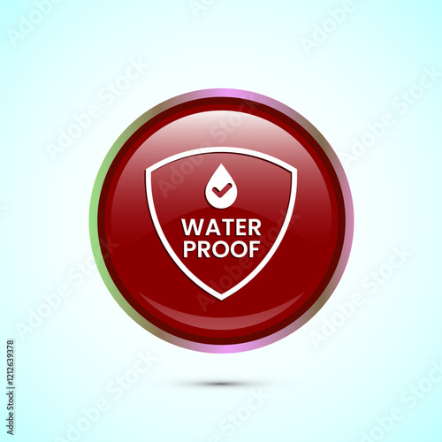 Waterproof icon design illustration, water resistant signs, liquid proof protection. Red color round button design