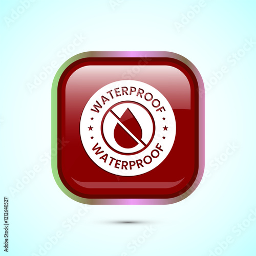 Waterproof icon design illustration, water resistant signs, liquid proof protection. Red color square button design