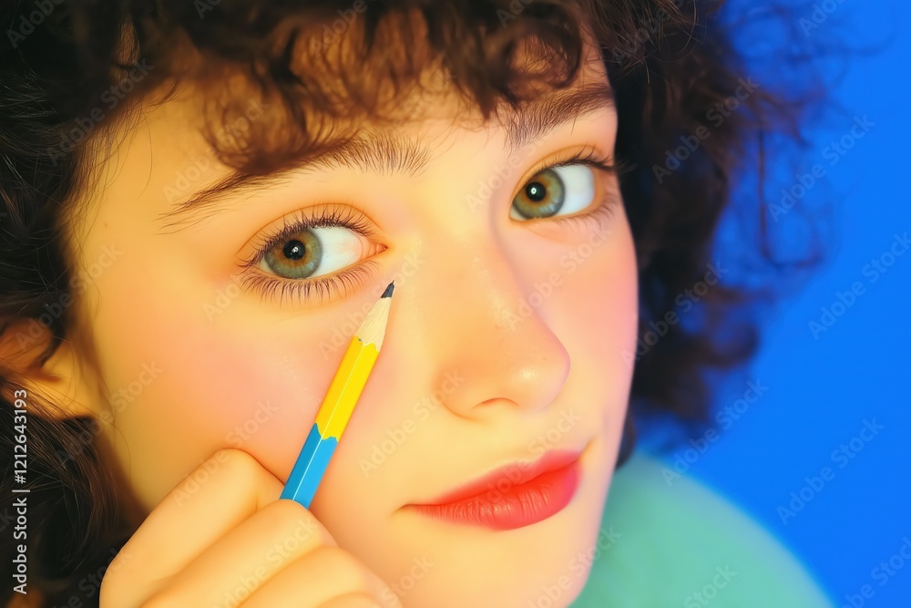 Fototapeta premium Playful Portrait of a Young Woman with Colored Pencil