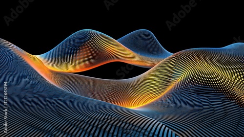 sine wave curve in electric colors, twisting across a black background with a dynamic perspective. Sine Wave  photo