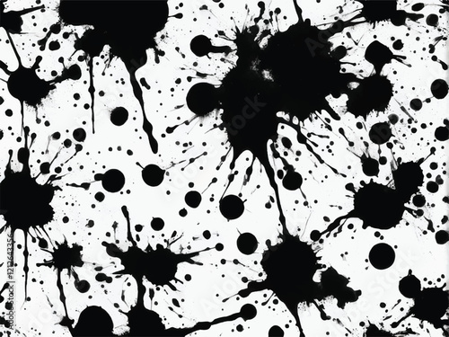 Black and White Ink spatter texture. Black ink splash isolated on white background. Black drop ink splatter. EPS 10. Ink splash texture. Grunge background. Ink splatter. 