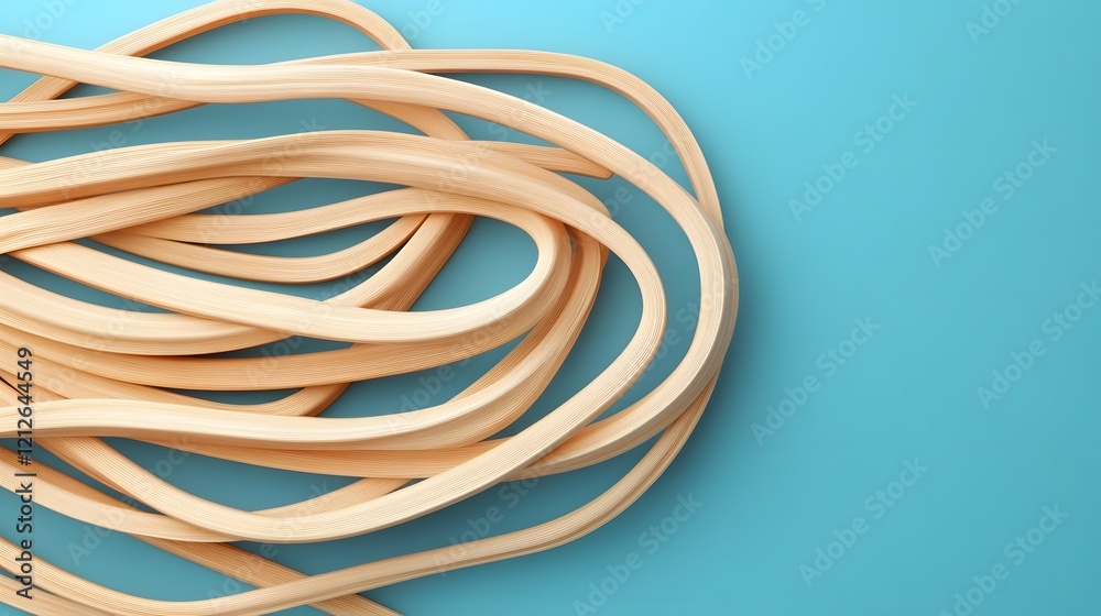 Elegant Minimalist Rope Sculpture Forming Captivating Abstract Curves on Serene Blue Background Elegant Minimalist Rope Sculpture Forming Captivating Abstract Curves on Serene Blue Background