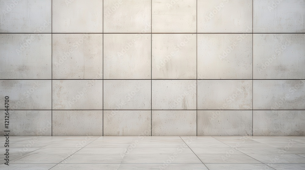 Fototapeta premium A plain concrete wall with rectangular panels, creating a minimalist and industrial aesthetic.