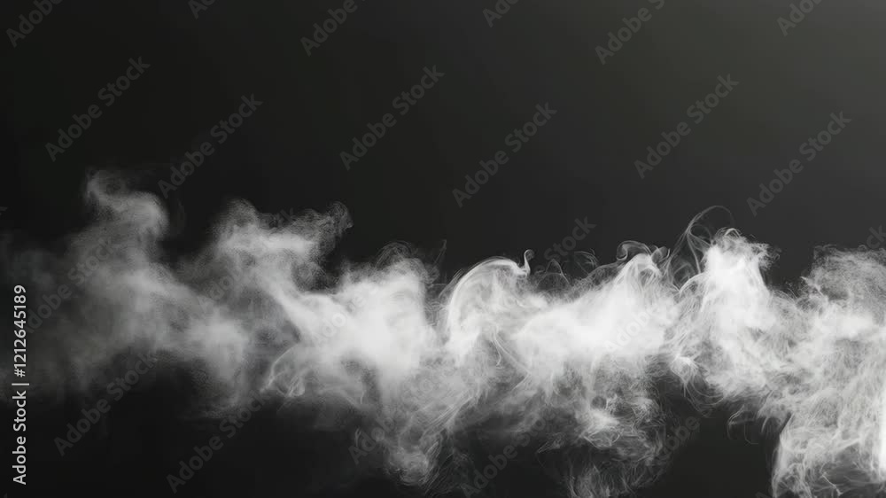 Dynamic white smoke swirling and dissipating against dark background