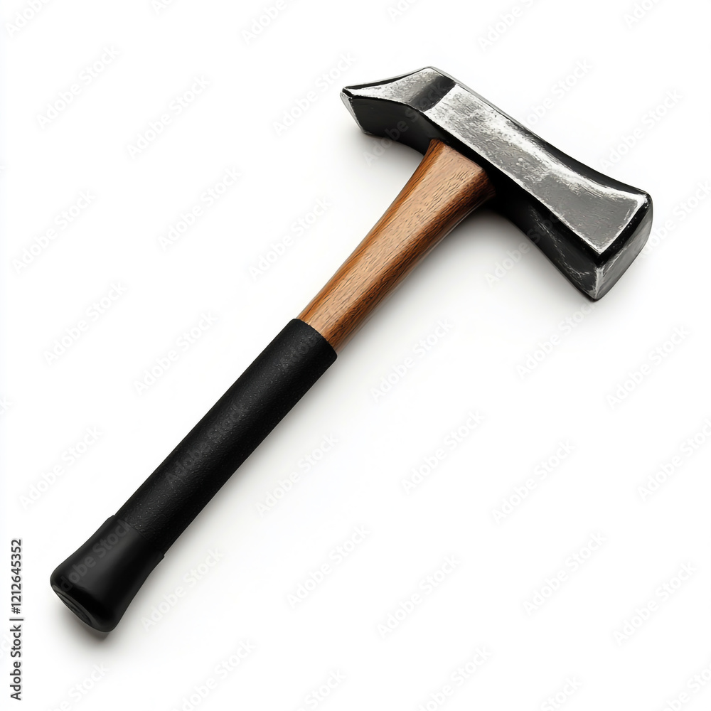 Hammer with black rubber handle, cut out isolated on white background full depth of feild. Hammer with black rubber handle, cut out isolated on white background full depth of feild.