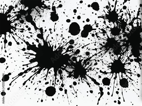 Black and White Ink spatter texture. Black ink splash isolated on white background. Black drop ink splatter. EPS 10. Ink splash texture. Grunge background. Ink splatter. 